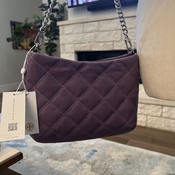 NWT Tory Burch Willa Zip Top Shoulder Bag Quilted Allium Purple with Chain Strap - Picture 4 of 14